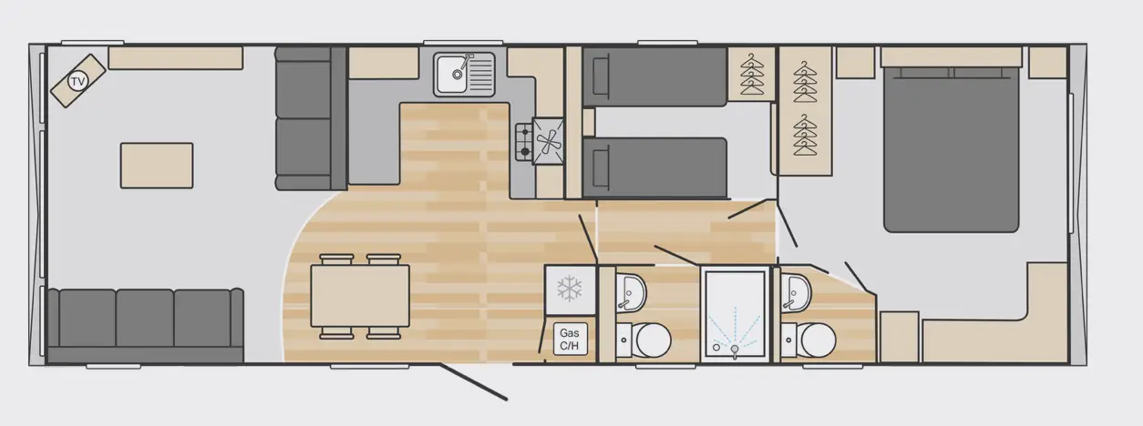 38x12 2 Bedroom Floor Plan