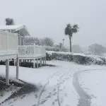 Static caravan snow scene